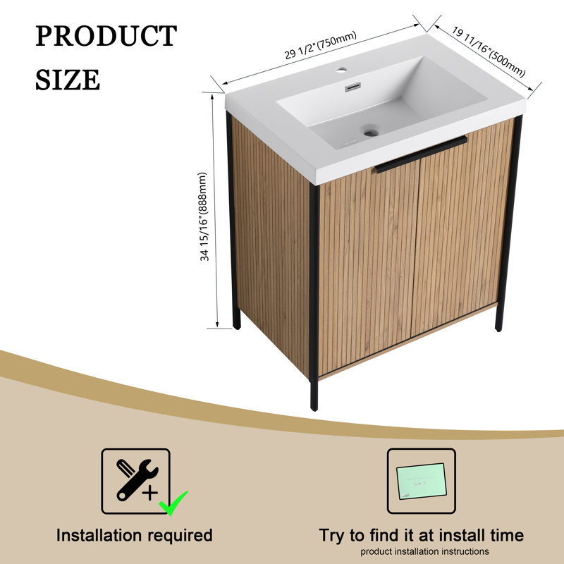 30'' Single Bathroom Vanity with Resin Top