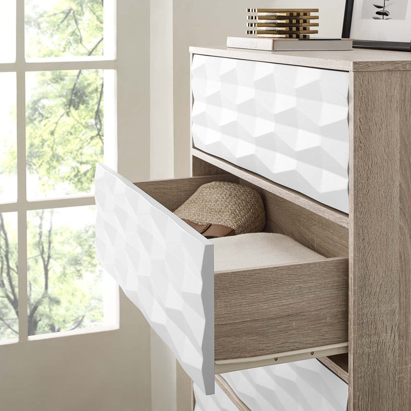 Commode 5 tiroirs Vespera par Modway, Chêne / blanc