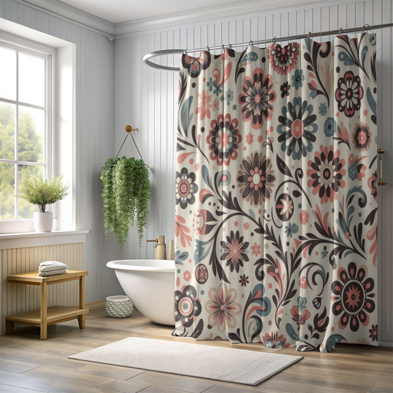 Rideau de douche 1 pièce Vintage Petal Splash, H 74 po x l 71 po
