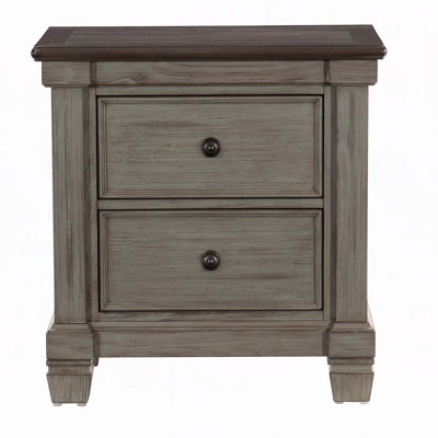 Transitional-Rustic Style Coffee and Antique Gray 2-Drawer Nightstand 1pc Flat Knobs Classic Bedroom Furniture