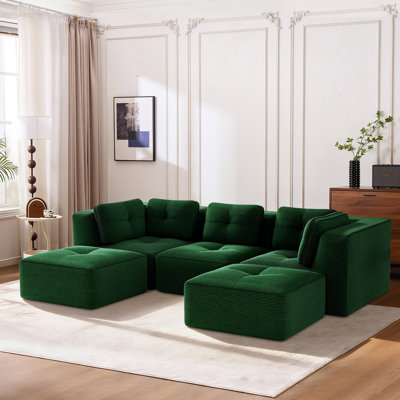 U-Shaped 5-Piece Corduroy Modular Sectional Sofa With 2 Ottomans, Tufted Design, No Assembly