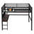 Queen Size Metal Loft Bed with Desk & Storage Basket – Built-In Clock & Charging Port, Black, Teens & Adults