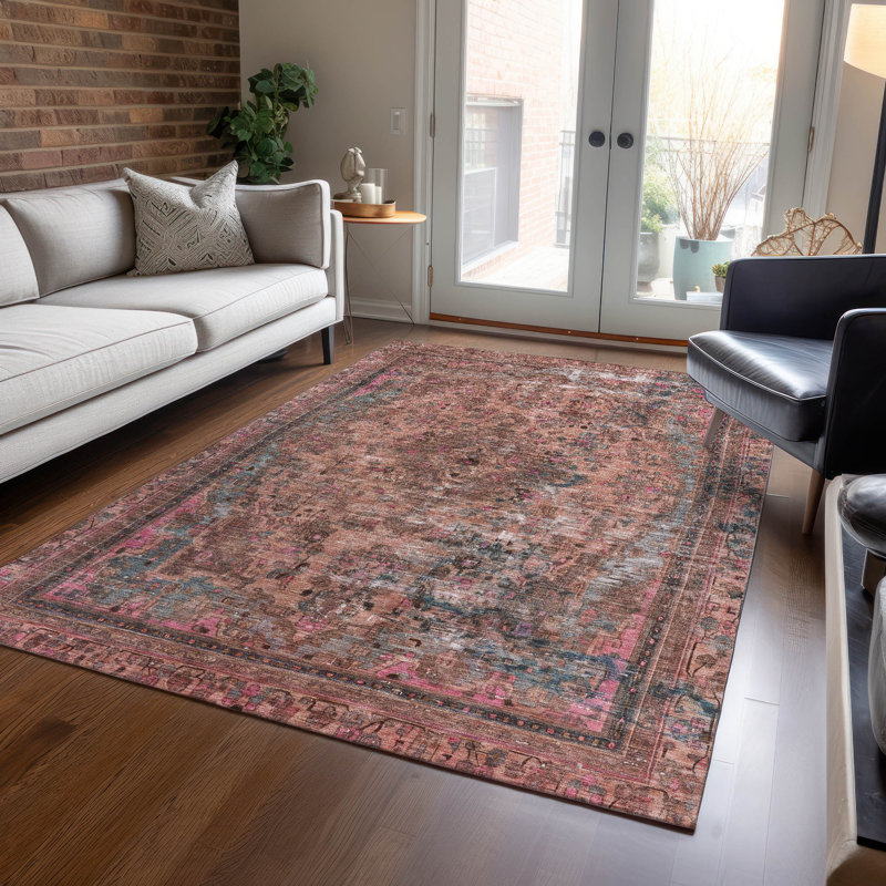 Machine Washable Indoor/Outdoor Claudian ACN1646 Pink Rug, Rectangle 9' x 12'