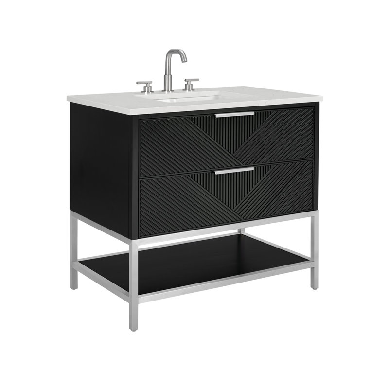 Diamond 36'' Single Bathroom Vanity with Top, Charcoal Black, White Quartz, Brushed Nickel