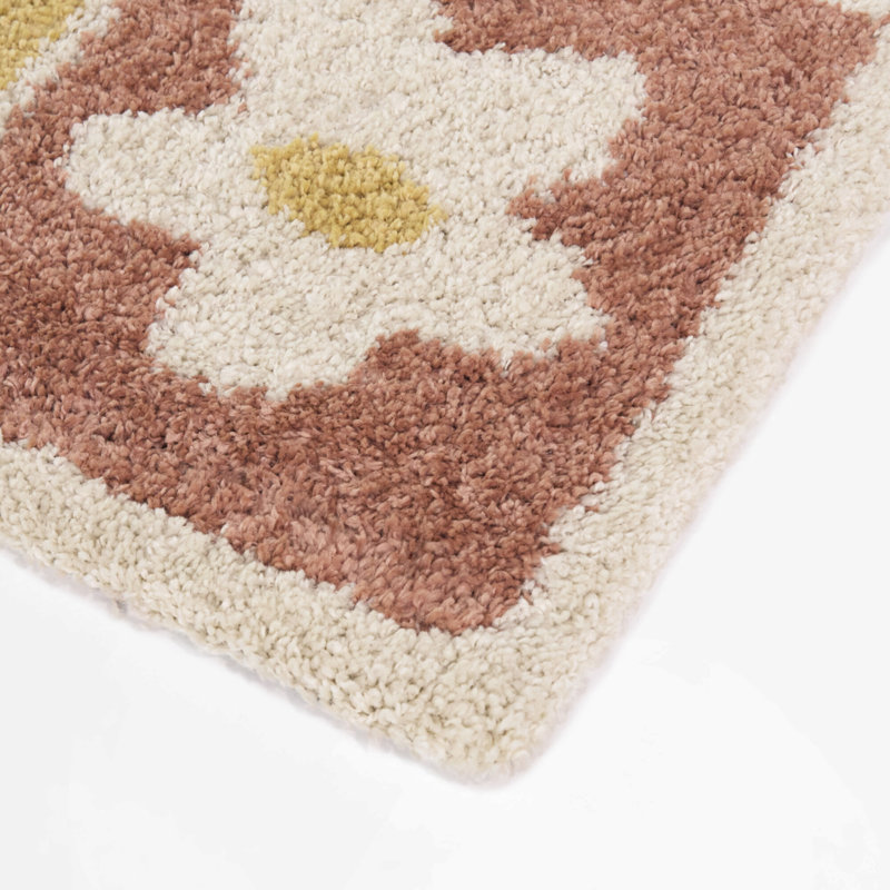 Atlas Yellow Kids Flower Shag Area Rug, 4'4" x 6'