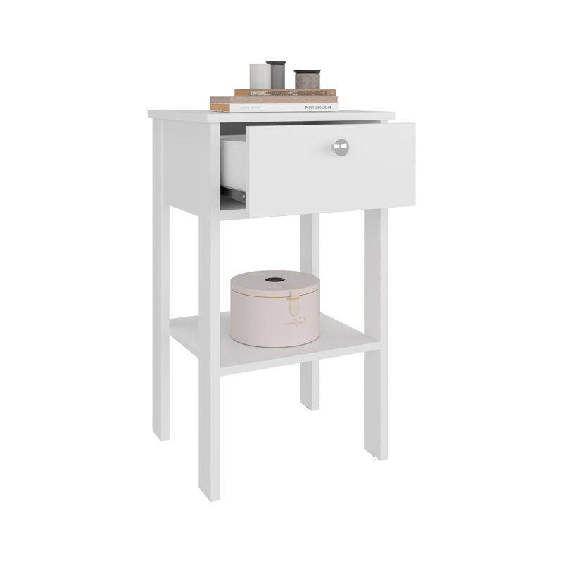 Table de chevet avec 1 tiroir, Blanc
