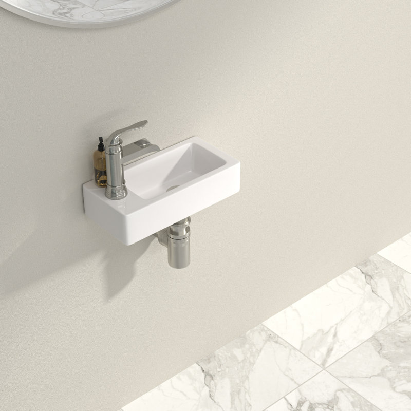 14.5" L x 7" W Wall Mounted Bathroom Sink Rectangular Wall Hung White Ceramic Sink with Faucet Hole