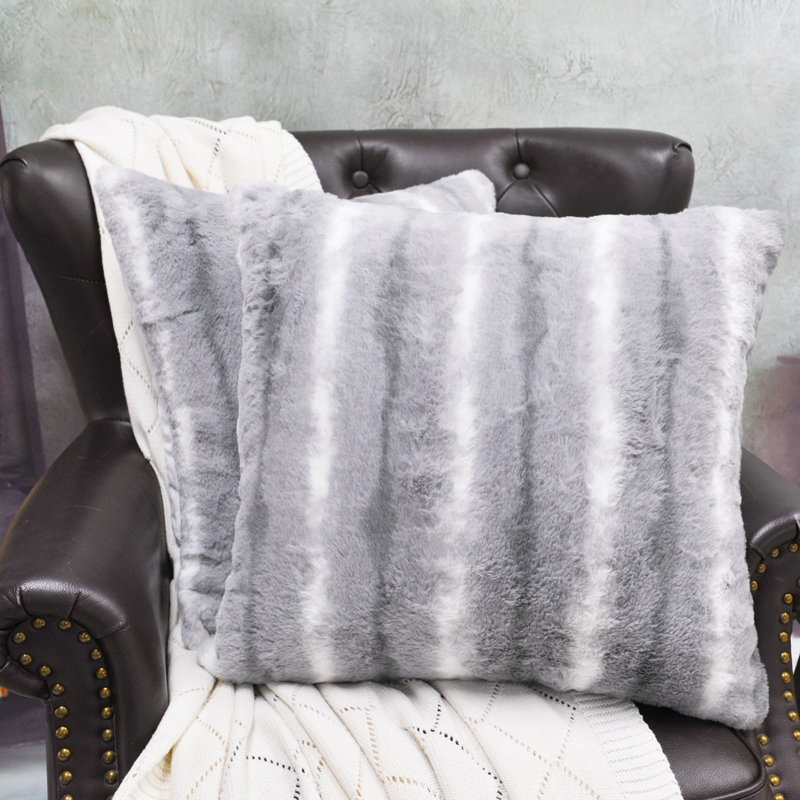 Amanda Faux Fur 20" Throw Pillow Cover, Silver