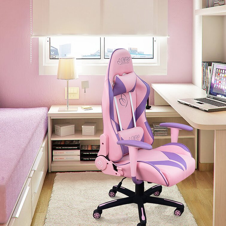 Ergonomic Pink Office Chair with Lumbar Support and Thicker Cushion