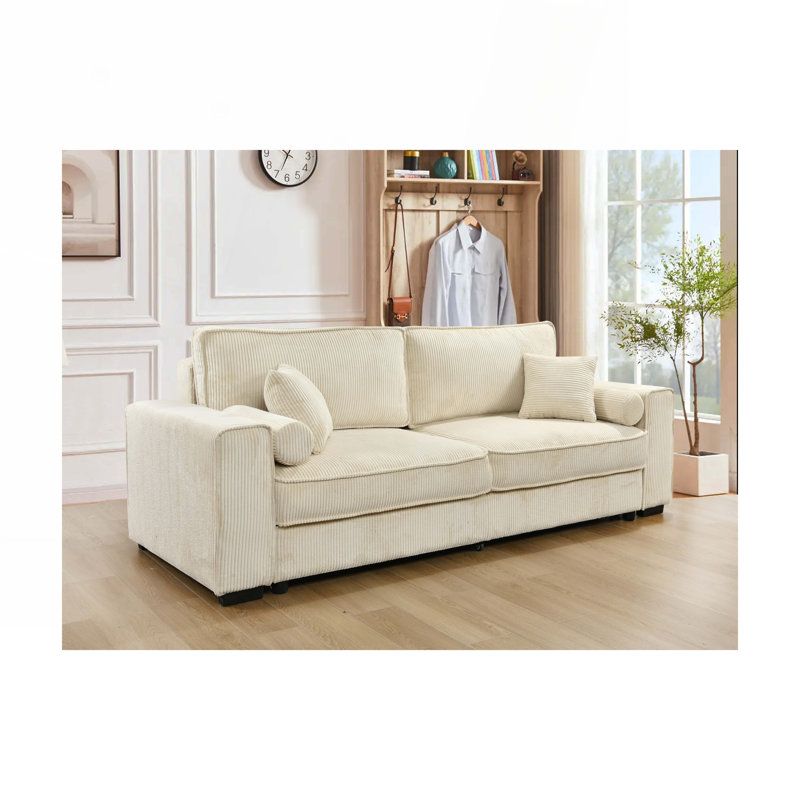 Canapé-lit convertible avec lit escamotable, rangement, Beige