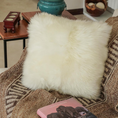 Housse de coussin en peau de mouton véritable pour canapé et lit 16 po x 16 po