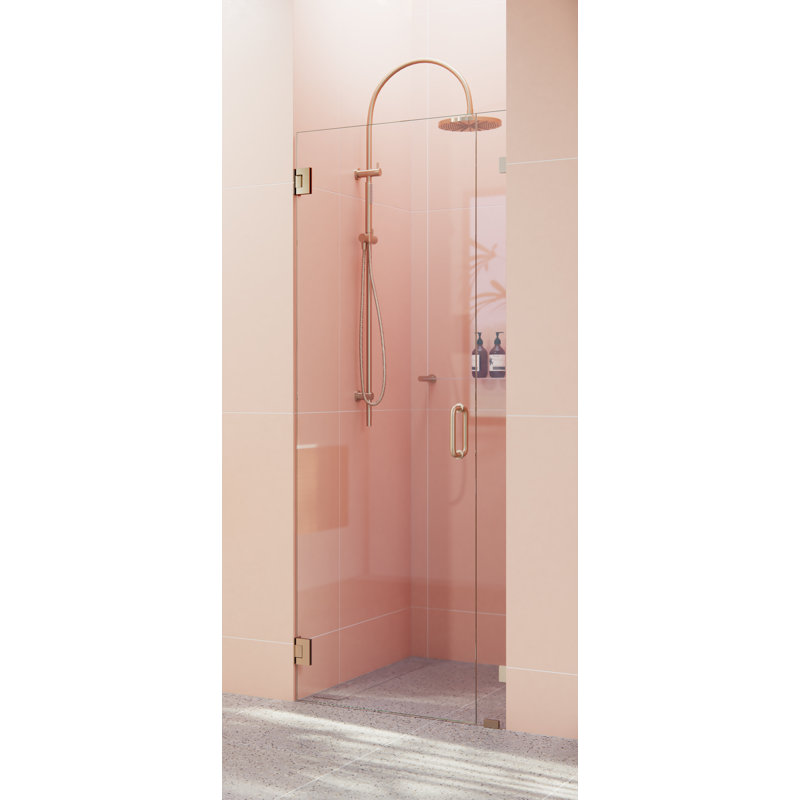Fully Frameless Wall Hinge Shower Door, Brushed Bronze