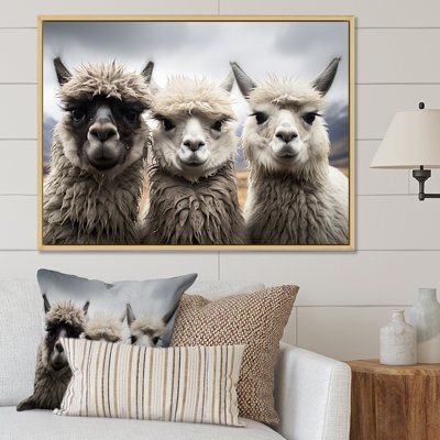 Alpacas, photographie de paysage monochrome encadrée sur toile