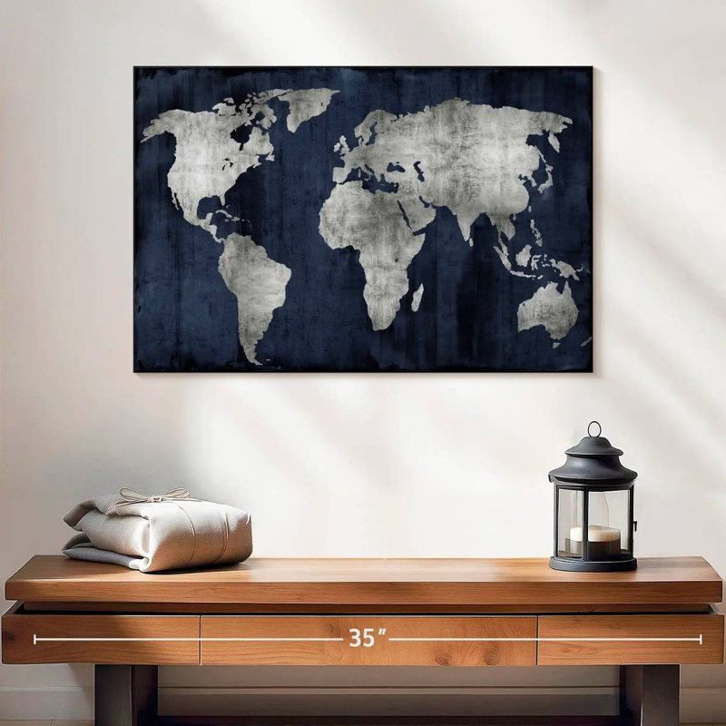 Aliaz The World - Argent sur bleu, H 16 po x l 24 po