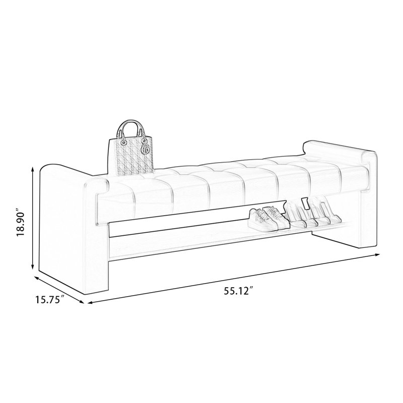 Banc rembourré, Gris, H 18,90 po x l 55,12 po x P 15,75 po