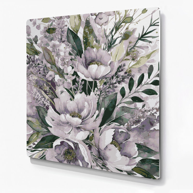 Aquarelle florale 17, art mural en métal beige, H 32 po x l 32 po