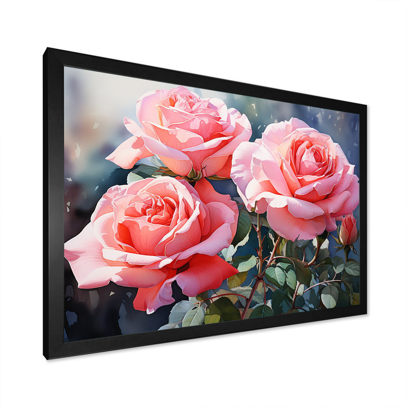 Minimalisme, roses roses, rêve I sur toile, H 16 po x l 32 po x P 1 po, Cadre simple noir