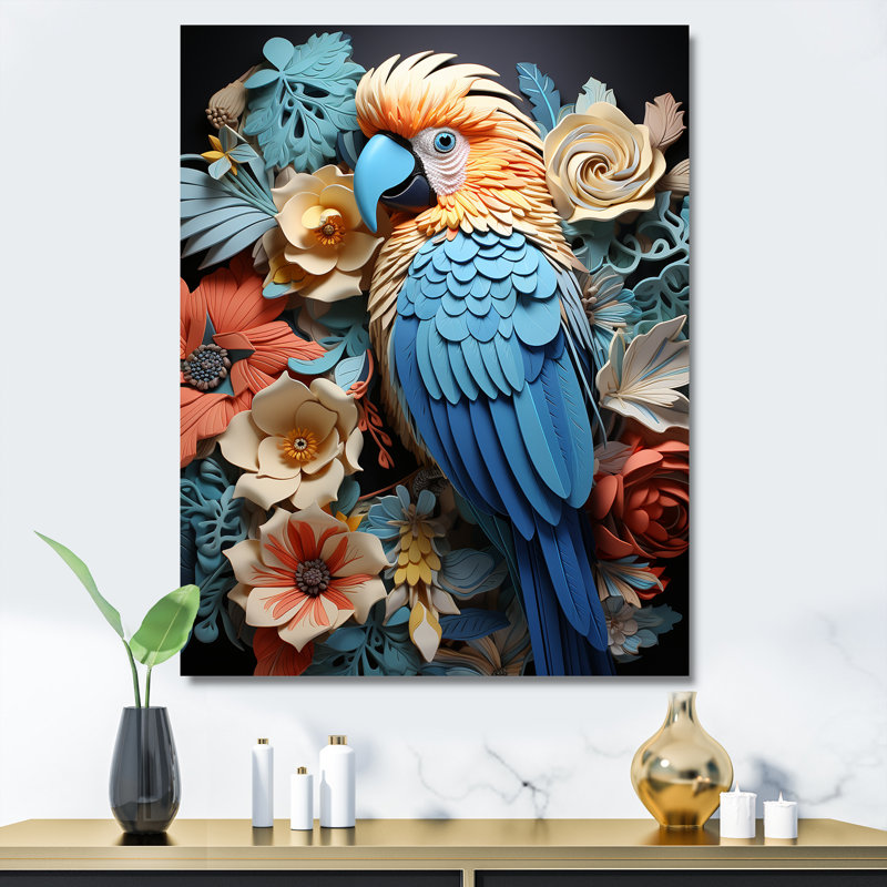 Perroquet jaune et bleu paradis II, Toile tendue, H 20 po x l 12 po x P 1 po