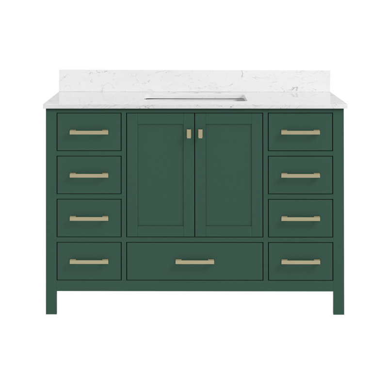 Meuble-lavabo de 48 po en bois massif vert avec plateau et armoire de rangement