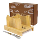 Bamboo Bread Slicer For Homemade Bread With Serrated Knife & Crumb Tray - Foldable Compact Bread Cutting Guide, Adjustable Bread Slicer, Bamboo Bread Cutter For Homemade Bread, Cakes, Bagels