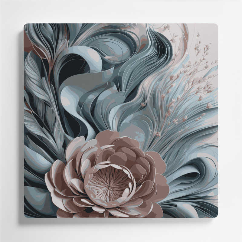 Abstrait floral 71, art mural gris en métal, H 12 po x l 12 po