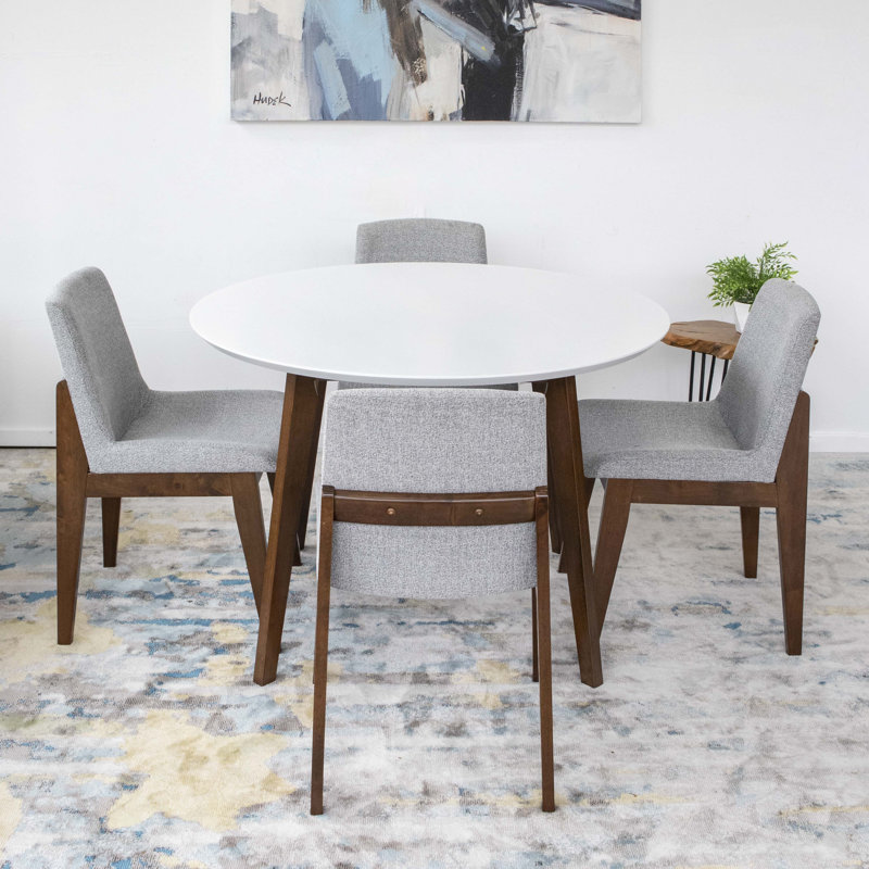 Table de salle à manger en bois massif Burchfield Eucalyptus, Blanc