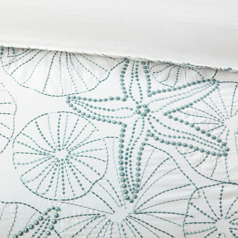 Édredon 100% coton très grand - blanc avec broderie couleur dollar sable, ensemble surdimensionné confortable en coton, accent