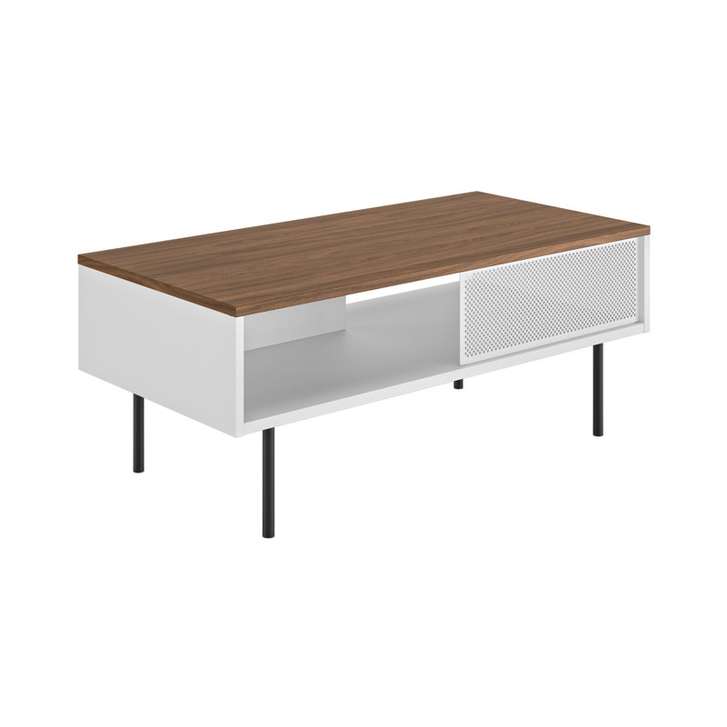 Anajia Four Leg Coffee Table with Storage, Walnut Top/White Base