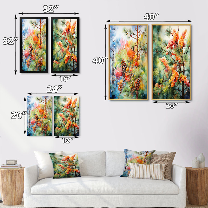 «Pine Tree Autumn Symphony», 2 pièces, Toile tendue, H 32 po x l 32 po