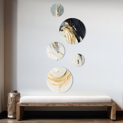 Radiant Revolve Modern Gold Spiral III - Abstract Spirals, ensemble d'art mural rond de 5
