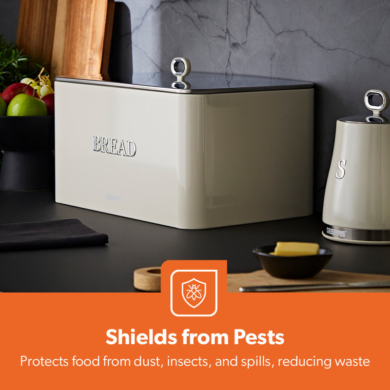 GEEPAS RetroVive Bread Bin 13L | Carbon Steel Container with Removable Lid & Easy-to-Lift Lid Handle | Easy Clean Design Preserves Loaves Fresh Longer | Shields from Dust Mites | Storage Box