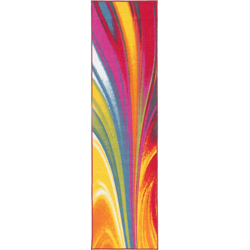 Akieba Abstract Tufted Blue/Orange/Pink Non-Slip Rubberback Area Rug, Runner 1'10" x 7'