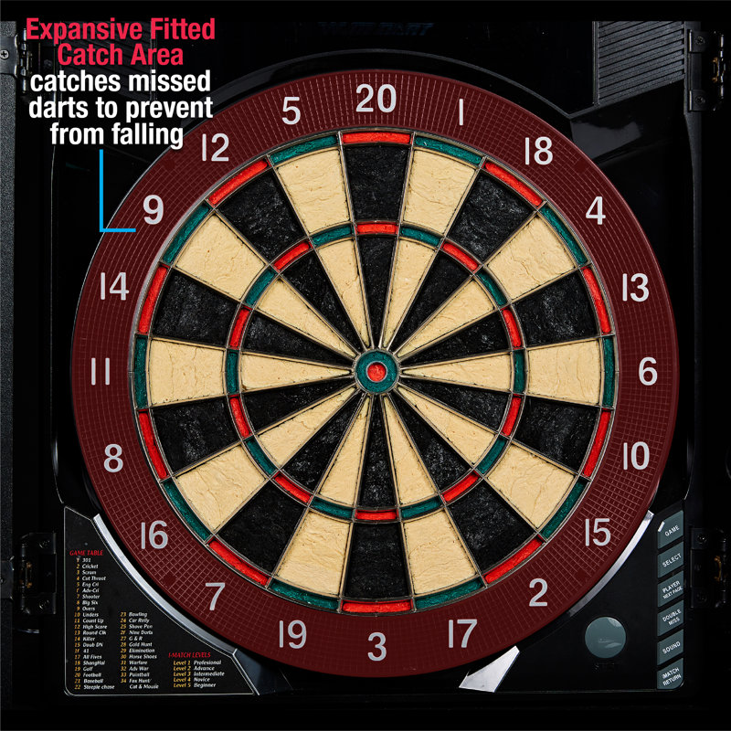 BristleSmart Black Electronic Dartboard Cabinet with LED Scoreboard
