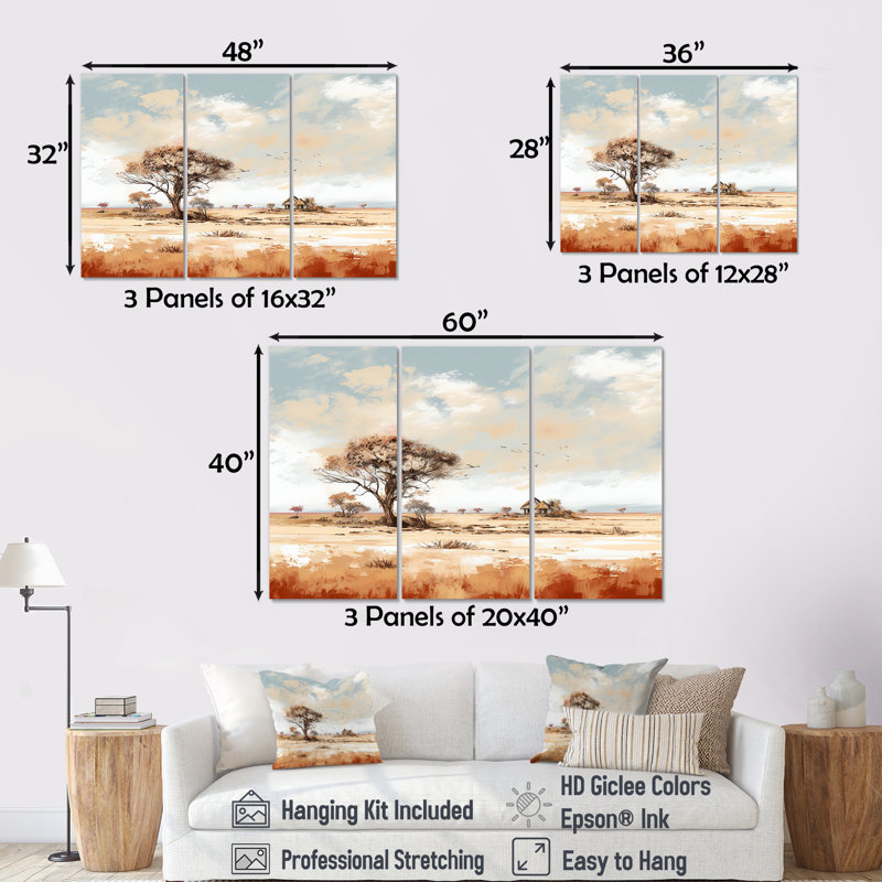 Paysage africain sauvage, ensemble d'art mural africain, H 28 po x l 36 po x P 1 po