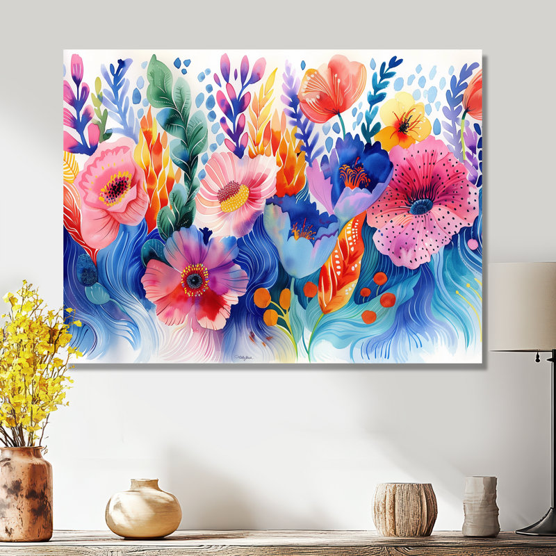 Aquariums oranges bleus, Floral Dreams II - Botanicals, art mural, Sans cadre, métal, H 24 po x l 32 po
