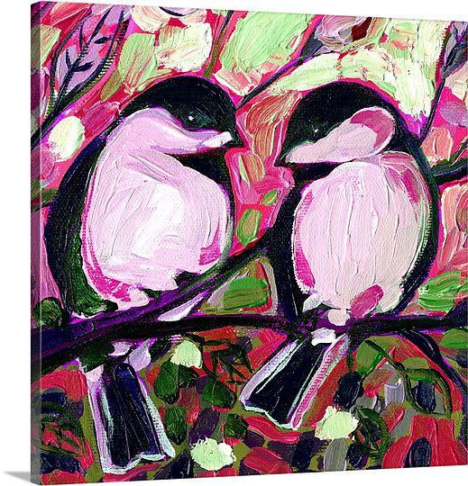 «Noleen Valentine Chickadees in Love», reproduction d'art sur toile, H 30 po x l 30 po x P 1,25 po