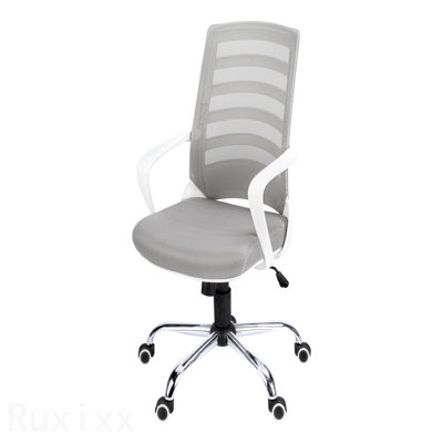 Gray Mesh Chrome Metal Office Chair, Adjustable Height, Swivel, Ergonomic, Armrests, Computer Desk Work, Contemporary Modern