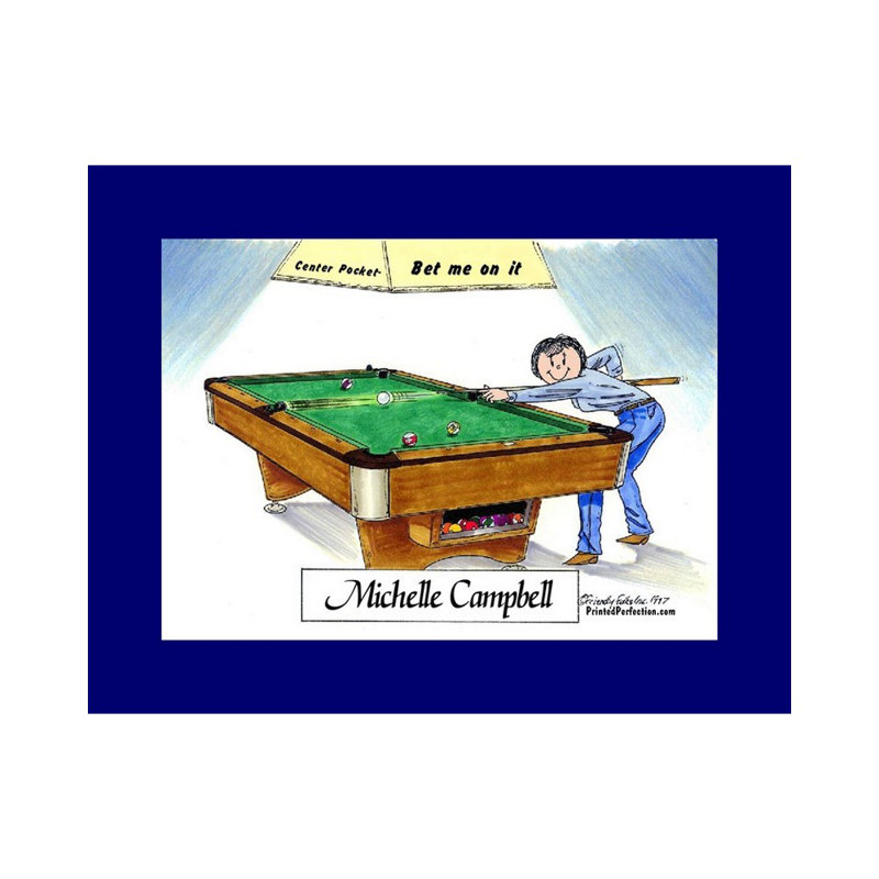 Personalized Billiards, Pool Player - Female Cartoon Caricature with a Mat, Ready to Frame, Yes