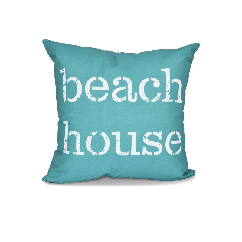 Beach Vacation Outdoor Reversible Throw Pillow, Teal, 16" H x 16" W