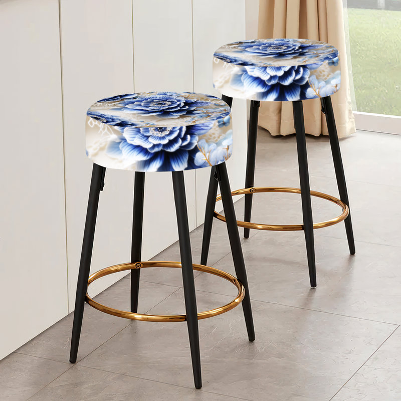 Cobalt Blue Lace Medallions Victorian Pattern - Floral Bar Stools Set Of 2
