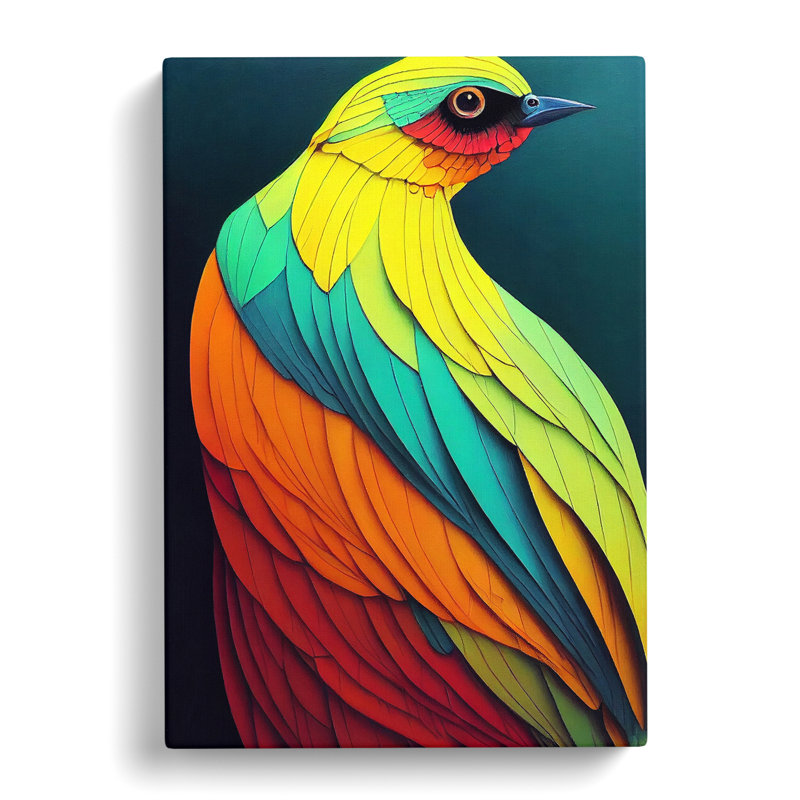 Colourful Bird No.3 Abstract - Wall Art, 76cm H x 50cm W x 3cm D, Wrapped Canvas, No Matte