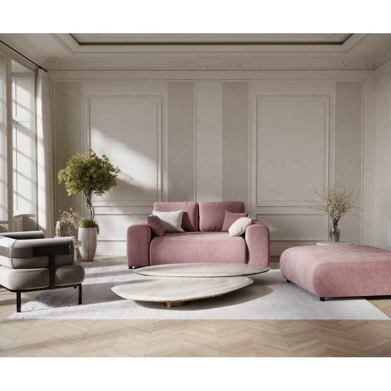 Two-seater square arms loveseat sofa, Pink