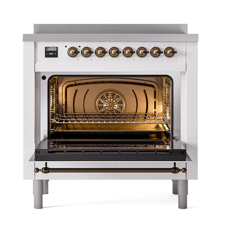 ILVE Nostalgie II Series Noblesse 36 inch Induction Range with 5 Induction Elements (Glass Door), Burnished