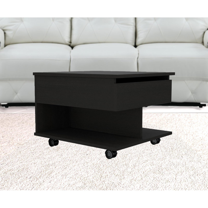 Table basse à plateau relevable Imamuddin, roulettes, une tablette, Noir, H 19,6 po x L 19,6 po x l 21,6 po
