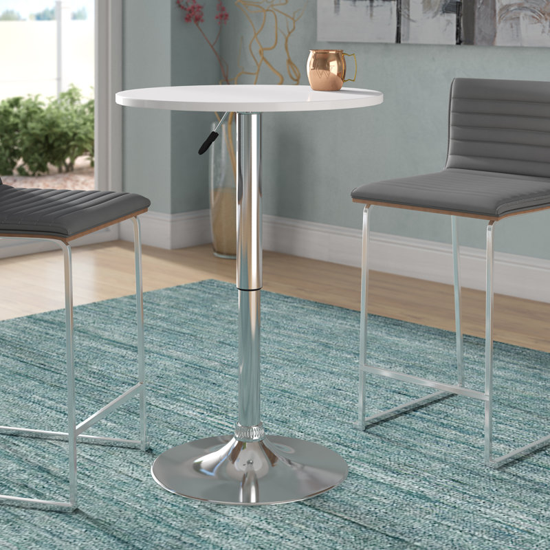 Aminia Height Adjustable (34"-42") Pedestal Pub Table, White