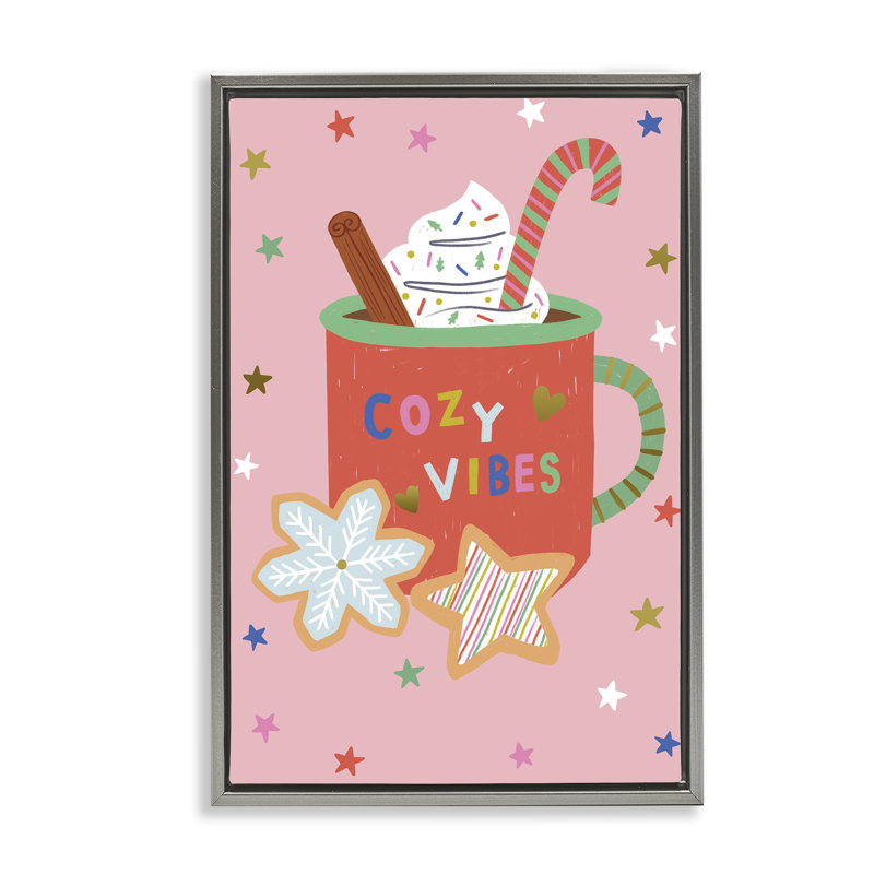 Art mural sur toile Cozy Vibes Winter Cocoa, conception par Lisa Barlow, Cadre flottant gris lustré, H 25 po x l 17 po