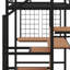 Lit mezzanine avec bureau et grille en métal, lit élégant en métal avec échelle de rangement latérale et garde-robe-347880756-340129386