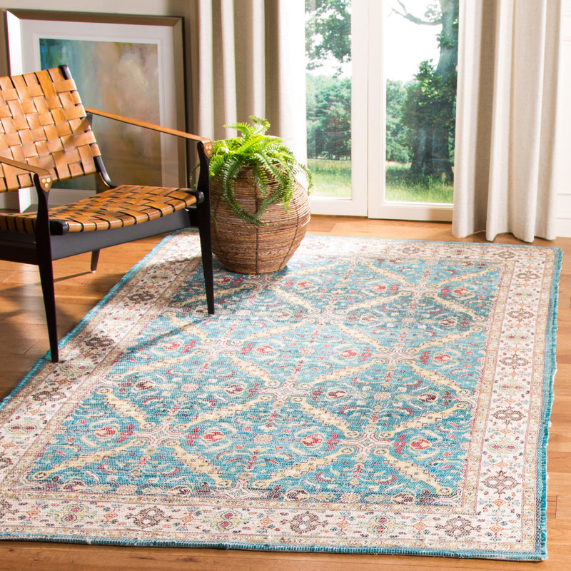Tapis bleu marine / crème en coton tissé à la main Joppatowne, Rectangle 8 pi x 10 pi