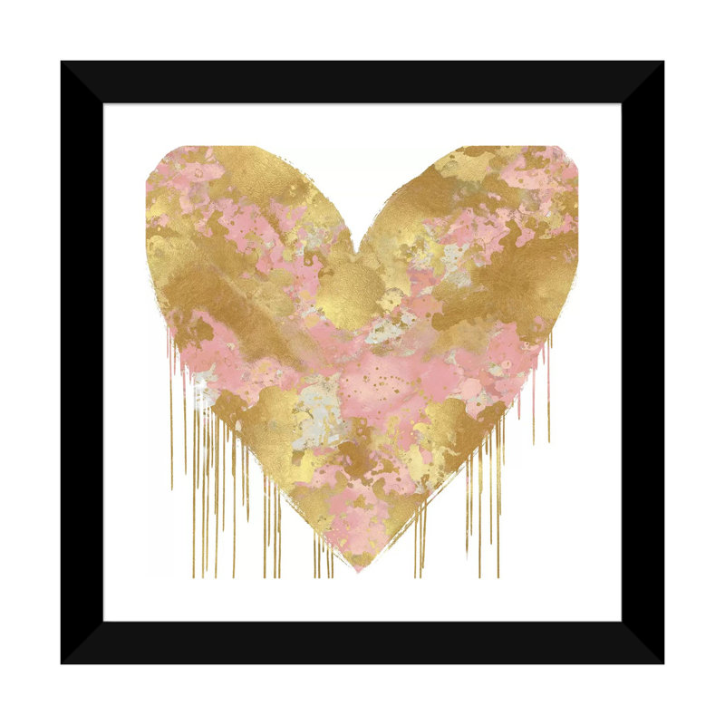 «Big Hearted Pink and Gold» par Lindsay Rodgers - impression d'art graphique, H 24 po x l 24 po x p 1 po, Papier noir, Blanc