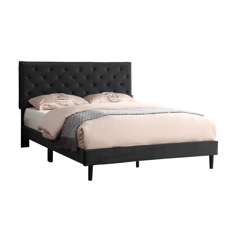 Avrah Upholstered Wingback Bed, Black, Queen
